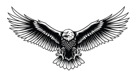 A striking monochrome illustration of an eagle soaring with its wings fully extended, capturing the essence of freedom and power.