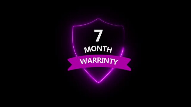 7 months neon warranty concept, month Warranty Stamp Imprint Seal Template. 7 month Warranty Stamp Imprint Seal Template. Text Animation. with black background and 4k video animation .