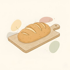  Loaf of bread on a wooden cutting board illustration
