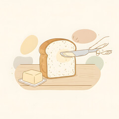 Spreading butter on bread watercolor illustration