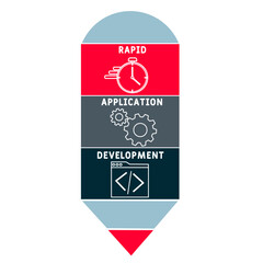 RAD - Rapid Application Development acronym. business concept background. vector illustration concept with keywords and icons. lettering illustration with icons for web banner, flyer, landing