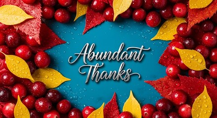 Celebrate abundant thanks with vibrant cranberries and autumn leaves in a festive seasonal layout