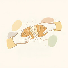 Hands breaking a croissant illustration