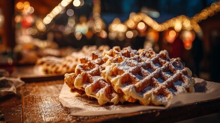 waffles at a Christmas fair at night