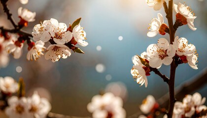 Blossoming apricot tree branches with copy space web banner spring time concept