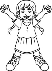 happy child line vector illustration isolated on white background