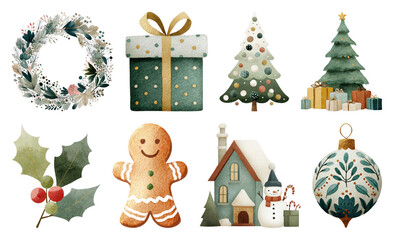 PNG Festive holiday icons collection, element set on transparent background