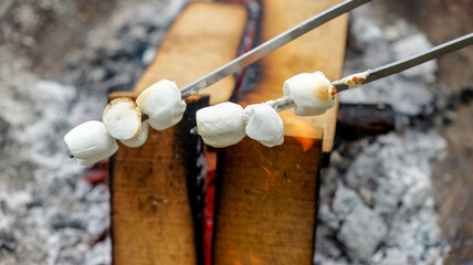 Marshmallows roasting over a campfire for a delicious camping treat