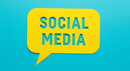 Social media concept with yellow speech bubble on blue background