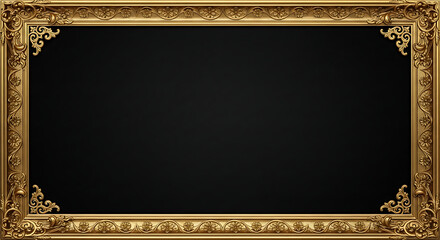 Antique golden frame with black background for picture or mirror mockup