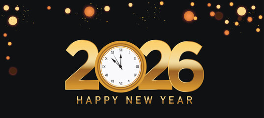 Happy New Year 2026 greeting card Celebration background Golden Firework and sparklers on with bokeh lights