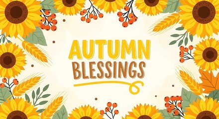 Celebrate autumn blessings with this cheerful sunflower and wheat design for Thanksgiving cards