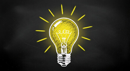 Light bulb illustration on a dark chalkboard background with glowing effect