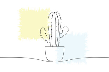 Minimalist cactus drawing in a pot on a light background with soft colors providing a modern and simple botanical illustration perfect for backgrounds or designs