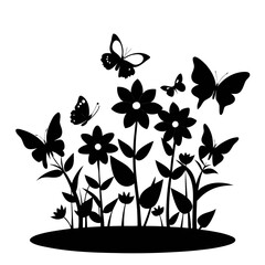 Elegant silhouette of flying butterflies gracefully surrounding a delicate flower illustration