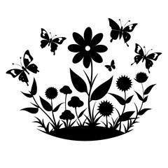 Elegant silhouette of flying butterflies gracefully surrounding a delicate flower design
