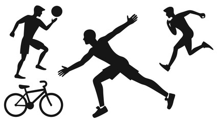 Dynamic sports silhouettes running cycling and swimming action figures