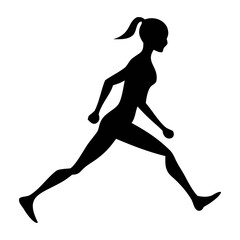 Dynamic silhouette of a woman running with energy and motion on a clean white background