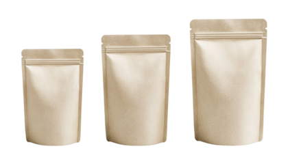 Three-Size Coffee Bag Mockup Set - Small, Medium & Large Pouches, Isolated Transparent Background