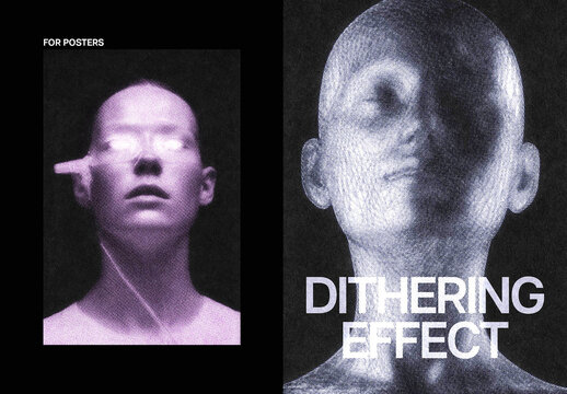 Dithering Print Poster Photo Effect Mockup
