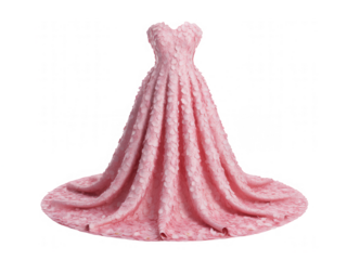 Pink strapless ball gown with floral petal embellishments and flowing train Transparent Background