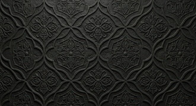 Intricate dark textured pattern with ornate floral and geometric designs