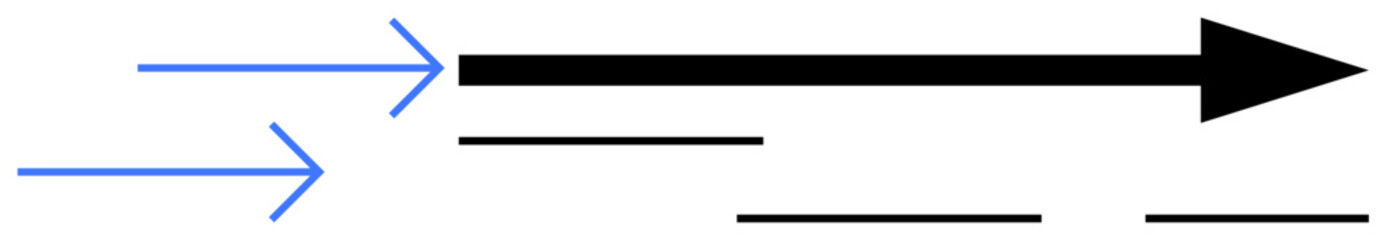 Blue thin arrows and thick black arrow emphasize movement and velocity. Ideal for momentum, progress, speed, direction, motion, comparison, strategy. Simple flat metaphor