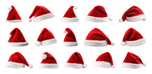 PNG Variety of Santa hats displayed, element set on transparent background