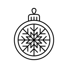 Christmas ball with snowflake icon. Black outline line silhouette. Editable strokes. Front and side view. Vector simple flat graphic illustration. Isolated object on a white background.