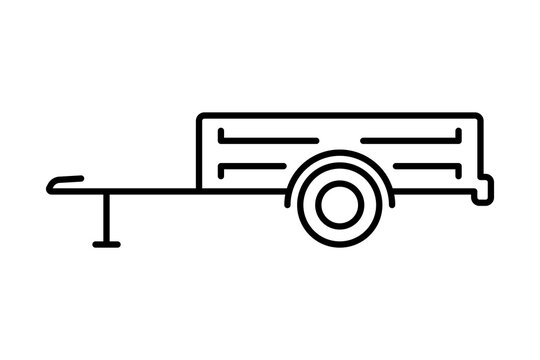 Small flatbed trailer icon. Black outline linear silhouette. Editable strokes. Side view. Vector simple flat graphic illustration. Isolated object on a white background.