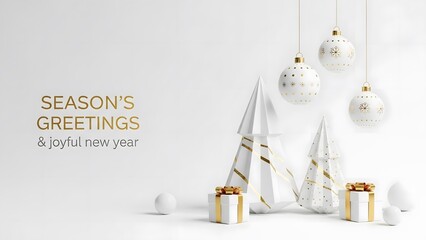 Elegant Christmas Season's Greetings Design with Ornaments and Gifts for a Joyful New Year