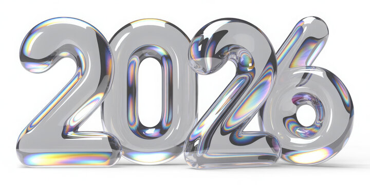 happy new year 2026 glass letter with chromatic aberration refraction dispersion 3d illustration isolated
 - Powered by Adobe