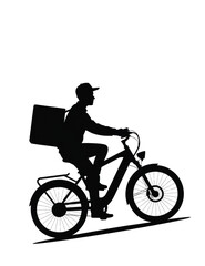 Obraz premium Swift delivery silhouette shows a biker with a delivery box 