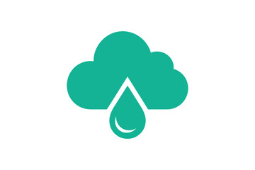 Obraz premium A stylized teal cloud with a teal raindrop hanging from the cloud base