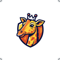 Giraffe mascot logo with crown and shield emblem design 1.