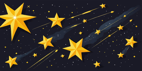 Naklejka premium Gold yellow stars pattern seamless vector illustration on a dark blue night sky background