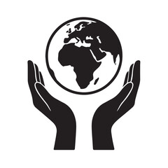 Illustration of hands holding the earth, symbolizing environmental protection and global responsibility isolated on white background