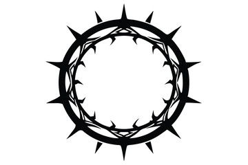 Detailed crown of thorns shows sharp, pointed spikes in black silhouette against white