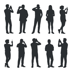 Silhouettes of People Taking Pictures with Phones: Isolated on White