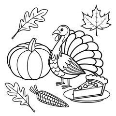 Hand drawn vector illustration of Thanksgiving coloring page