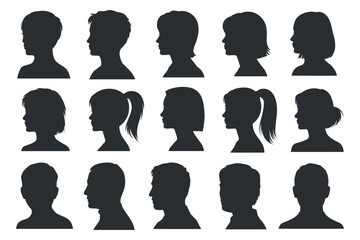 Silhouette Head Profiles Collection: Diverse Faces Vector Set for Design Projects