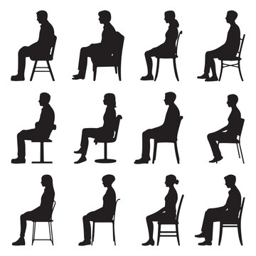 silhouettes of men and women and teenagers sitting on bench or chair vector