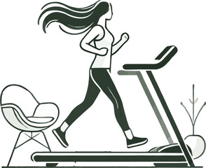 Woman running on treadmill in minimalist style fitness