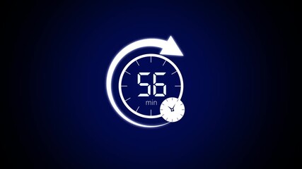 56 minute time circle icon. Animation timer icon with twenty five Hours. 56 minut timer symbol color style isolated on background.