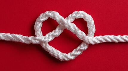 white rope with heart signature on a red background