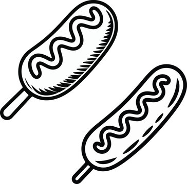 Black and white corn dog outline art illustration