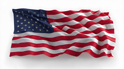 Obraz premium Realistic American flag isolated on white background, ideal for patriotic designs, national holidays, and political or cultural visuals.