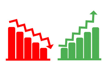 Red and Green Bar Graph Icons Showing Financial Loss and Business Growth on Transparent Background