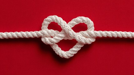 white rope with heart signature on a red background