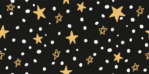 Whimsical Night Sky with Gold Stars and Dots